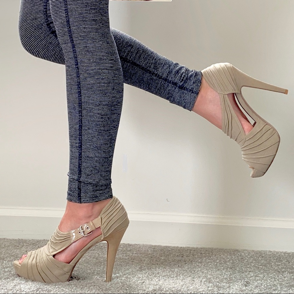 Tan Peep-Toe Platforms